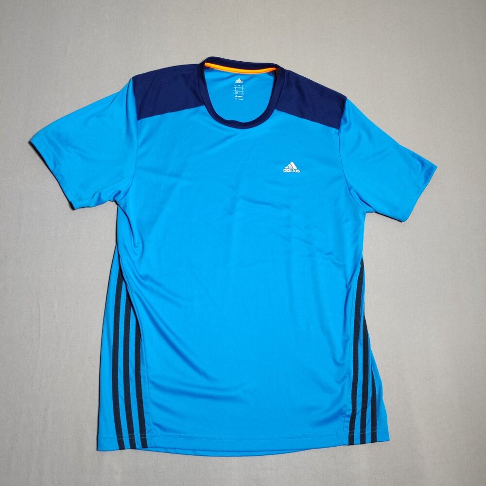 Adidas athletic T-shirt men's youth size L blue colour with three stripes